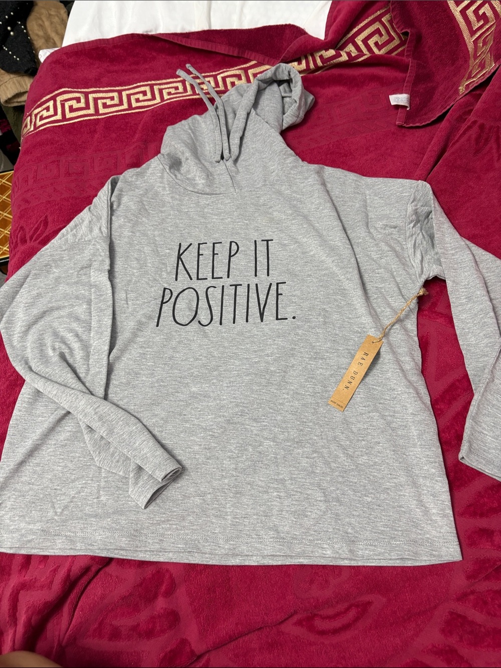 Rae Dunn Gray 'Keep It Positive' Hoodie Sweater